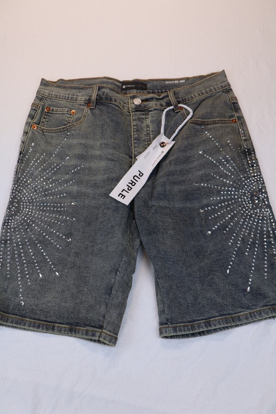 NEW Purple Brand Rhinestone Jean Shorts Women's Blue Straight Size 34